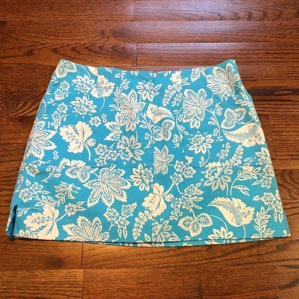 Express floral stretch blue mini skirt w/ pockets